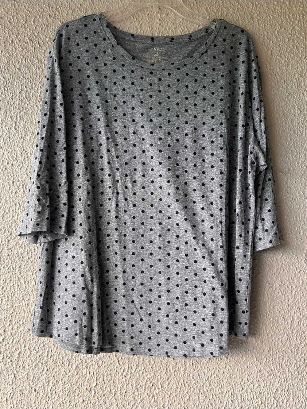 Sonoma Women's Gray Polka Dot Relaxed Tee 3/4 sleeves 1X like new